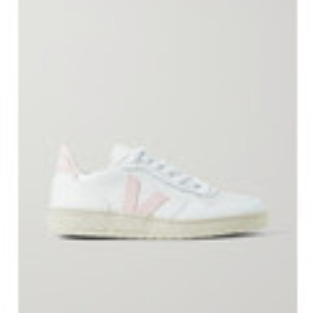 VEJA V-10 rubber-trimmed leather sneakers - white and pink